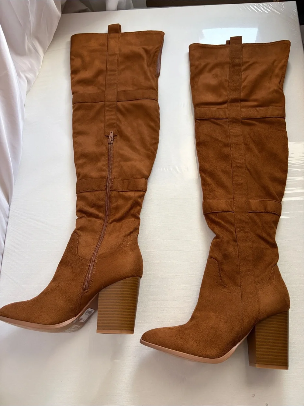 Yoki Tall Faux Suede Over-the-Knee Boots in Cognac Brown